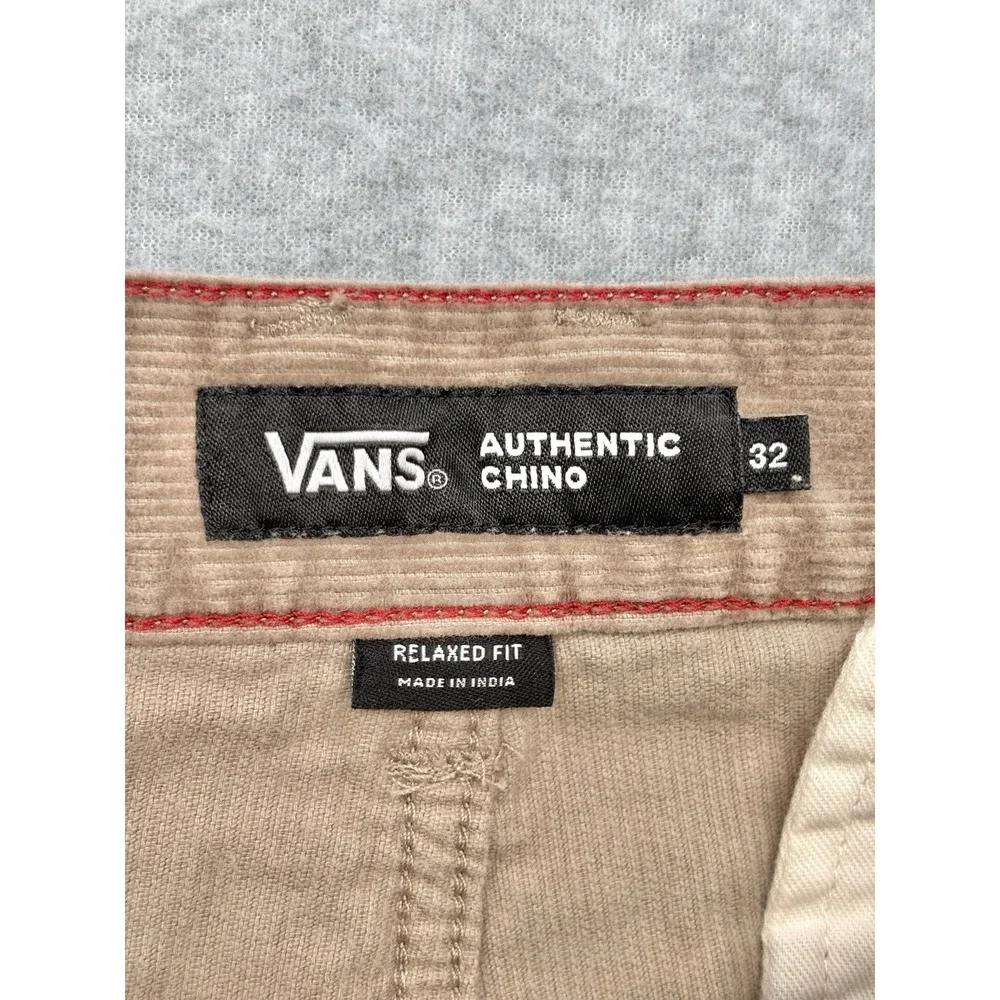 Vans Authentic Chino Relaxed Pants Mens 32 Tan Brown Corduroy Skate 100% Cotton